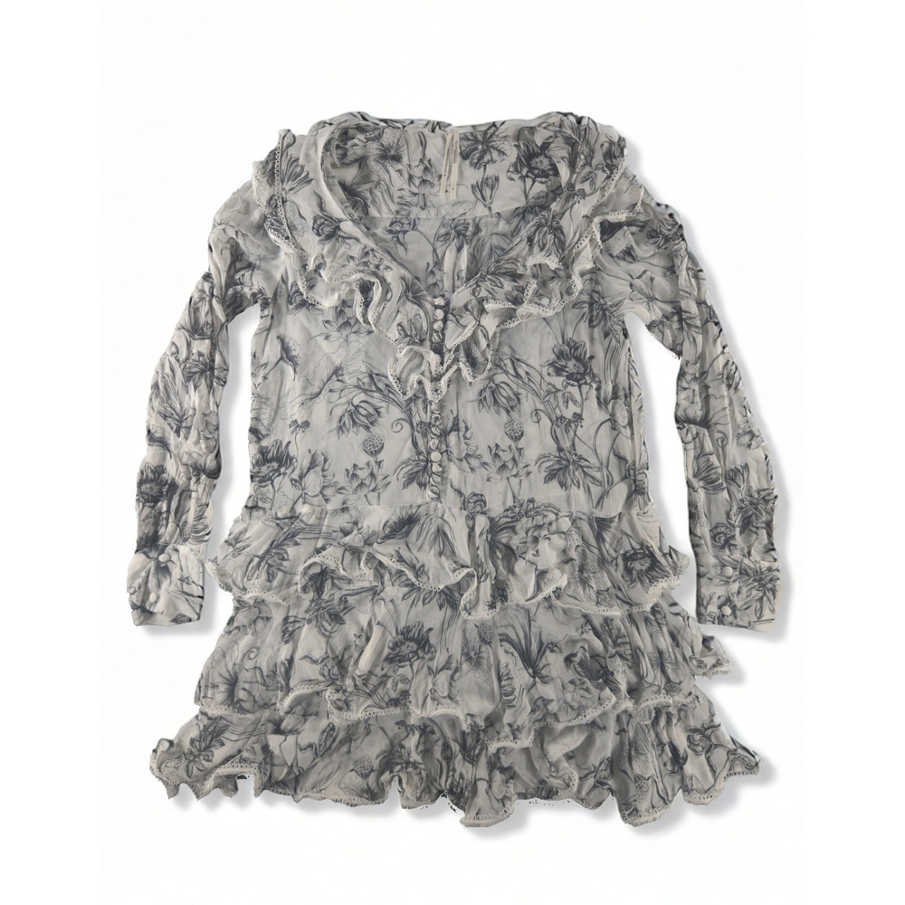 Anthropologie The Betsy Long Sleeve Tiered Mini Dress Womens M Floral Viscose